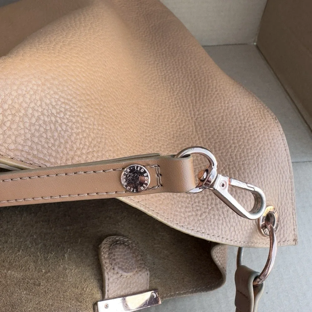 Ted Baker London Leather Pebbled Tote Bag w/ Detachable Pouch Tan Brown